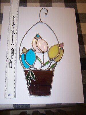 #ad HANDMADE NEW STAINED GLASS STAINED GLASS HANGING TULIP PLANT $27.99