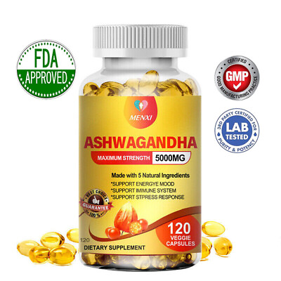 #ad ASHWAGANDHA 5000MG 120 CAPSULES HIGH STRENGTH STRESS FATIGUE ANXIETY RELIEF $12.38