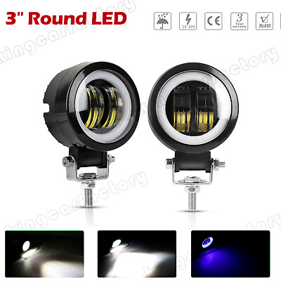 #ad Pair 3quot; Round Projector Blue LED DRL Halo Angel Eyes Fog Lights Lamp Universal $21.99