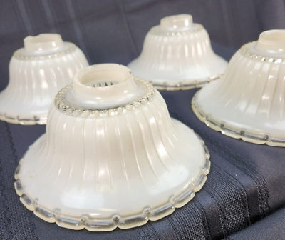 #ad #ad Lot of 4 Beaded Clear amp; White Small Shades Art Deco Bowl Chandelier 6 1 2 Round $76.99