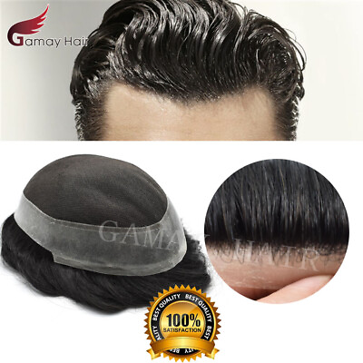 #ad Mens Toupee French Lace Natural Human Hair piece Invisible PU Wigs Australia $229.00