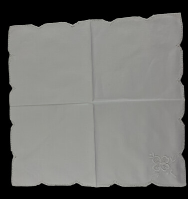 #ad White Linen Vtg Set 4 Napkins Hemstitch Embroidered Floral Square Eyelet Shabby $11.69