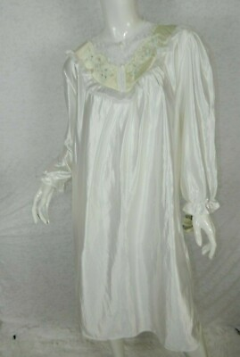 #ad Cachet Nightgown Size Medium White Satin Prairie Romantic Vintage Deadstock $69.99