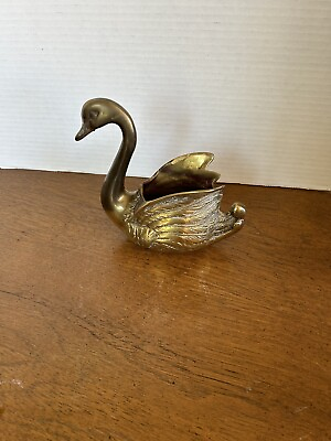 #ad Vintage Brass Swan Goose Planter. $30.00