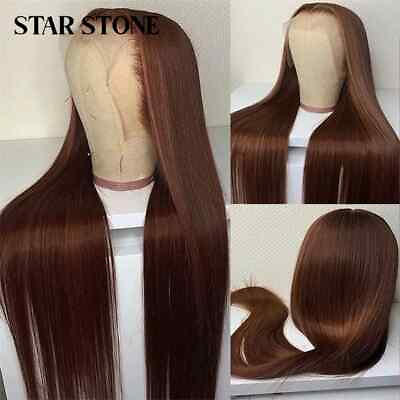 #ad Light Brown Lace Front Human Hair Wig Transparent Lace Closure Wig Straight Remy $295.88