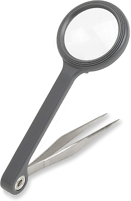 #ad Compact Magnifier Lens with Attached Fine Point Tweezers Lightweight and Conve $7.83