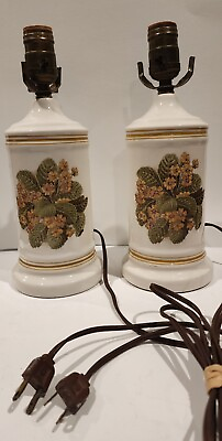 #ad Vintage MCM Botanical Ceramic Cottagecore Lamps As Pair Tested amp; Work No Shades $32.99