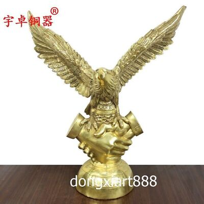 #ad 53 cm Chinese Brass Bird Animal Lanneret Hawk Eagle handshake cooperation Statue $1040.76