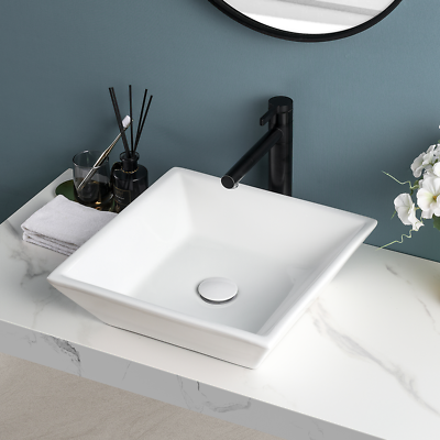 #ad Modern Ceramic Bathroom Sink Countertop Bowl 15inch White Square Ceramic Basin $79.00
