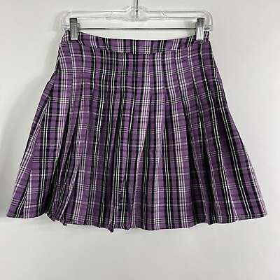 #ad Ultra Flirt Skirt Women#x27;s Medium Purple Pleated Plaid Above Knee Mini $17.99