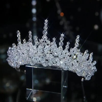 #ad Luxury Birthday Crystal Bridal Tiara Crown Beads Pageant Rhinestone Birthday $25.50