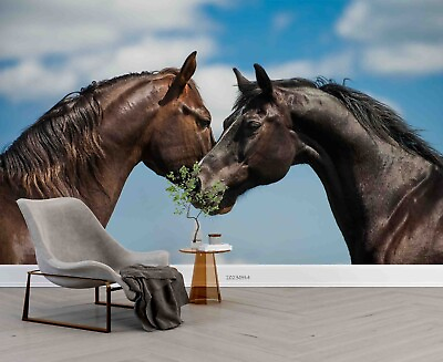 #ad 3D Two Horses Sky Background Wallpaper Wall Mural Peel and Stick Wallpaper 98 AU $349.99