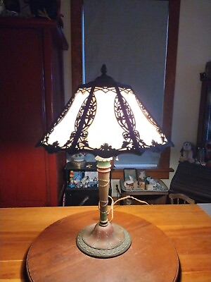 #ad #ad Antique 23quot; Victorian 8 Panel Slag Glass Parlor Table Lamp Miller ? READ $399.95
