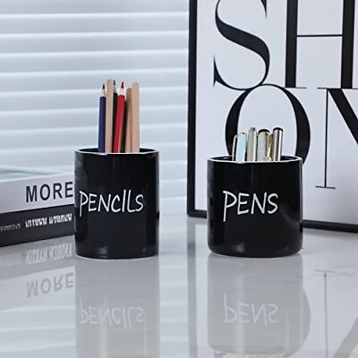 #ad Pens Pencils Holder Set for Desk Ceramic Black Labeled quot;Pens Pencilsquot; $21.80