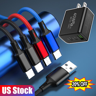 #ad 4 in 1 USB Charger Cable Type C Micro USB Data Lead For iPhone Samsung Android $9.99