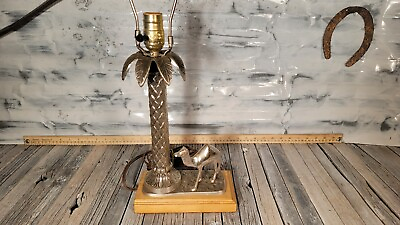 #ad Unique 1960s? Find Metal Art 21quot; CAMEL AND PALM LAMP Brass Socket Great COND $54.10