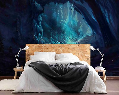 #ad 3D Night Mountain Cave Stone Blue Self adhesive Removeable Wallpaper Wall Mural1 $45.99