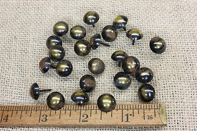 #ad 25 Old Rustic Antique Brass Color Tacks 7 16” Dia Upholstery Nails Round Vintage $9.31