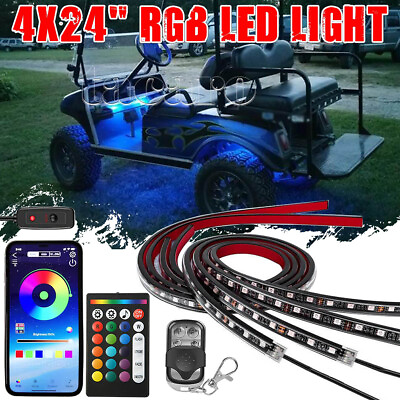#ad 4x 24quot; LED Golf Cart Under Glow Neon Light Kit bluetooth for Caddy Club Car EZGO $54.99
