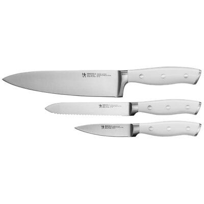 #ad Henckels Forged Accent White Handle Razor Sharp Steel 3 Piece Starter Knife Set $40.41
