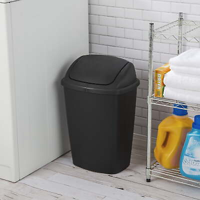 #ad Home Black Wastebasket 7.5 Gallon Trash Can Plastic Swing Top Office Trash Can $11.86