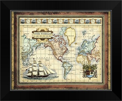 #ad Map of the World Black Framed Wall Art Print Map Home Decor $69.99