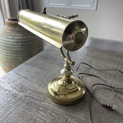 #ad Vintage Polished Brass Lamp w Adjustable Arm Desk Light Office Light $43.00