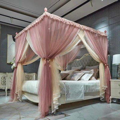 #ad 4 Corners Post Princess Mosquito Net Curtains Bed Canopy for Girls Curtain Doub $115.99