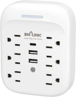 #ad BN LINK 6 Outlet Extender Multi Plug Outlet with 3 USB Charger Wall Adapter Tap $14.95