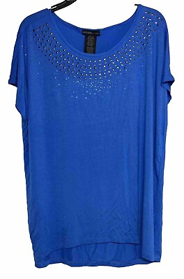 #ad Design History Shirt Woman’s Size 2x Blue With Silver Studs Short Sleeve $9.96