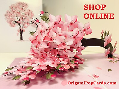 #ad ORIGAMI POP CARDS Sakura Pink Cherry Blossom Tree Greeting Card Happy Birthday AU $19.95