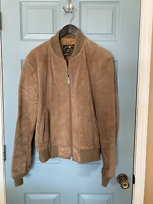 #ad Mens Genuine Cowhide Split Brown Full Zip Jacket With Knit Accents Size 44 $68.00