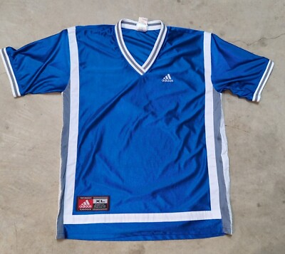 #ad Vintage Adidas Performance Teamwear Shirt Mens XL Blue Ringer V neck $8.99
