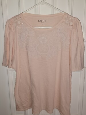 #ad Loft Knit embroidered short sleeve tee Shirt Top Pink Large Petite $22.00