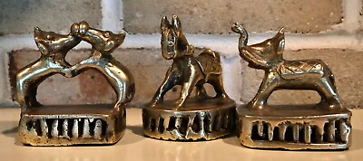 #ad Antique Early 19th Century Indian HEAVY BRASS Circus Animal Vajri Sculpture $235.00