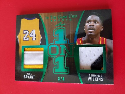 #ad KOBE BRYANT GAME USED JERSEY PATCH DOMINIQUE WILKINS 1 ON 1 CARD #d3 4 LEAF ITG $197.95