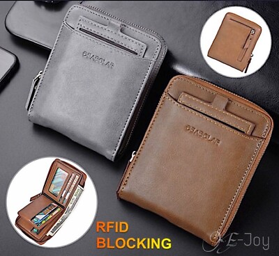 #ad Men RFID Blocking Leather Bifold Wallet Credit Card ID Holder Zip Around Purse $11.99