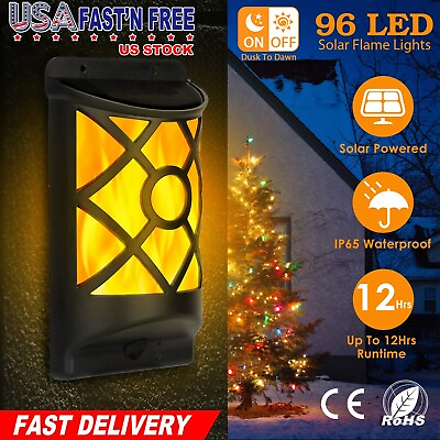 #ad Solar Flame Lights Outdoor Waterproof Flickering Flames Wall Light Auto On Off $16.04