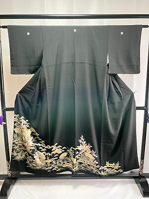 #ad Vintage Japanese Silk kimono Kuro tomesode with Beautiful motifs $64.00