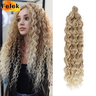 #ad Braiding Hair Extensions Crochet Braids Synthetic Hair Ombre Curly Water Wave $76.49