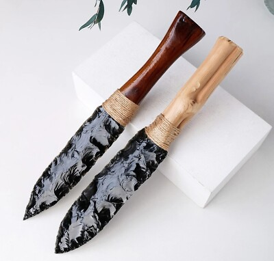 #ad Natural Obsidian Crystal Knife Fixed Blade Black Knife Dagger Polished Knife $50.21