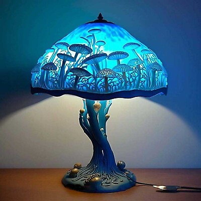 #ad Stained Glass Blue Mushroom Table Lamp Creative Colorful Bedroom Night Light US $25.75