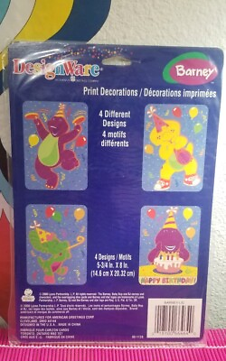 #ad BARNEY PRINT DECORATIONS 4 Vintage Birthday Party Supplies Wall PBS Kids $4.00