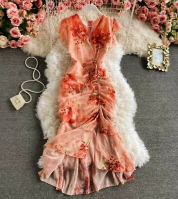 #ad Pink Floral Dress Full Length Size Med $24.22
