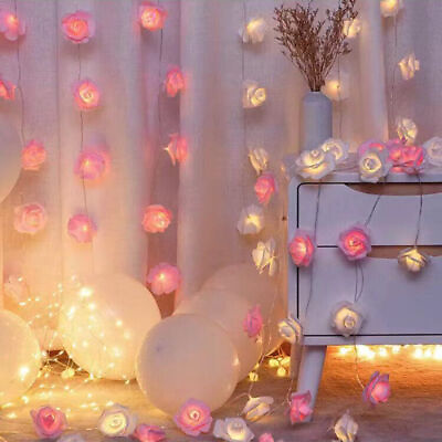 #ad 20 LED Rose Flower Lights String Fairy Wedding Valentines Day Party Garden Decor $9.88