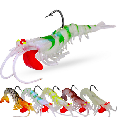 #ad 5pcs Glow Prawn Shrimp Fishing Simulation Soft Lure Hook Bait Salt Fishing Lures $14.39