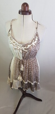 #ad BoHo Madrid Floaty Brown Beige Summer Dress Handmade Size S BNWT GBP 19.00