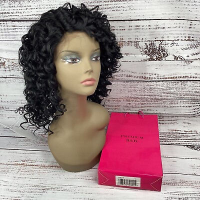 #ad Next Curly Lace Front Wig #1 Jet Black Curve Part Heat Safe Synthetic $24.99