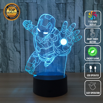 #ad Iron Man Avengers Marvel 3D Acrylic LED 7 Colour Night Light Touch Table Lamp AU $35.00