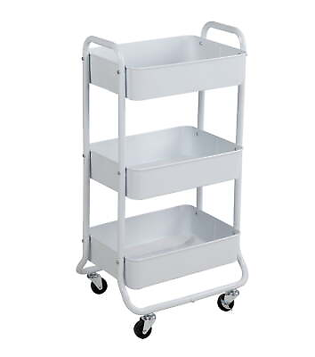 #ad 3 Tier Metal Utility Cart Arctic White Laundry Baskets Easy Rolling $22.98